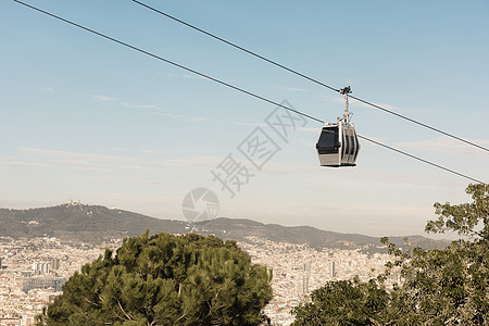西班牙巴塞罗那市景和有线汽车高视景图片