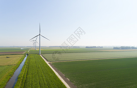 水利发电站夏季风力农场涡轮机荷兰弗列沃Bitdinghuizen背景