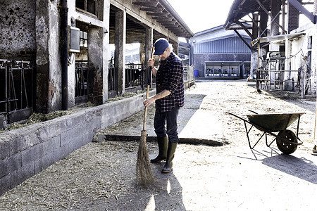 农场工人乳业扫农场院图片