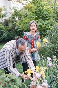 从花园摘花的夫妇图片