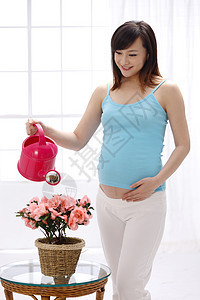 孕妇浇花图片