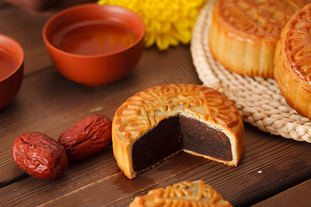 枣中秋节各个口味的美味月饼背景