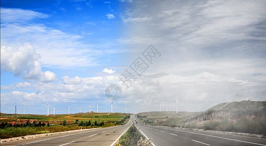 风力发电能源天空汽车广告背景图公路图片
