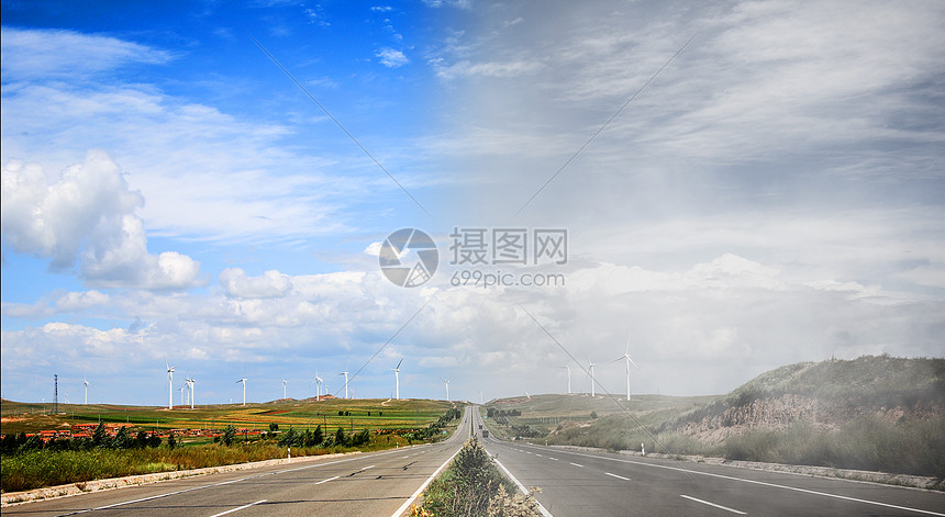 风力发电能源天空汽车广告背景图公路图片