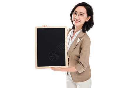 教育青年女教师拿着黑板图片