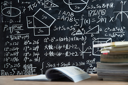 数学课本知识教育小学写满数学题的黑板背景