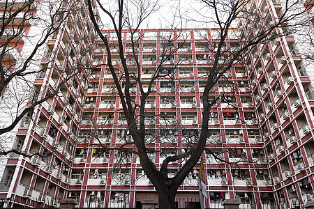 阳台城市水平构图无人仰拍寄宿学生宿舍背景