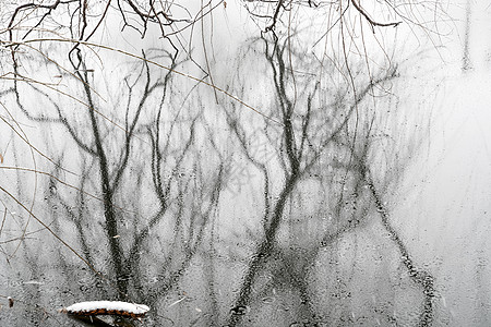 下雪后的湖边和山上风景图片