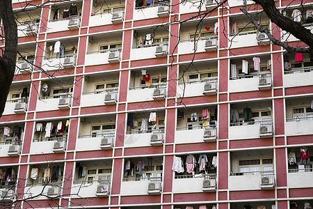 阳台外观晾衣服建筑都市风光寄宿学生宿舍楼局部背景