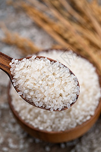 石板大米一木匙大米和一碗大米背景
