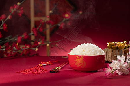 美味桃花无人传统特色热腾腾的米饭图片