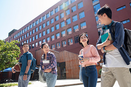 阳光下快乐的大学生在校园里图片