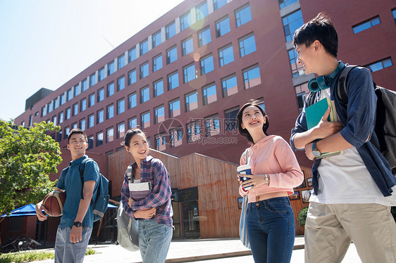 阳光下快乐的大学生在校园里图片