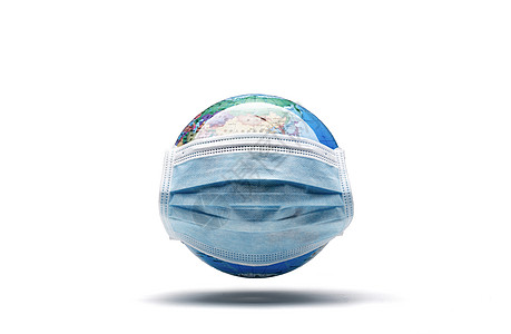 三位球体戴着口罩的地球背景