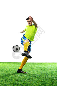 射门彩色图片青年男人一名男足球运动员踢球背景图片