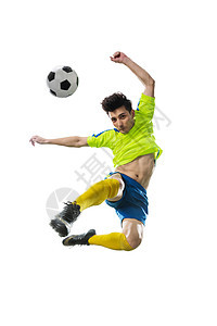留白体育场馆技能一名男足球运动员踢球图片