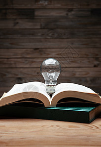 桌子上的书和灯泡图片