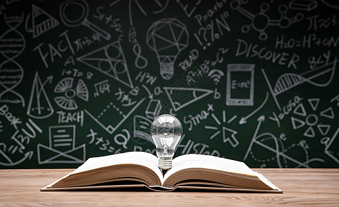化学方程式黑板画前打开的书和灯泡背景