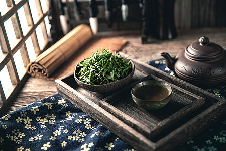 户内饮食文化彩色图片茶盘里的茶叶图片