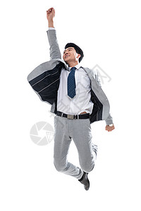 青年男人正装衬衫领带欢呼跳跃的商务男士图片