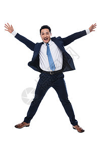 青年男人男人精力欢呼跳跃的商务男士图片