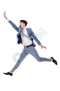亚洲人办公室职员30多岁奔跑跳跃的商务男士图片