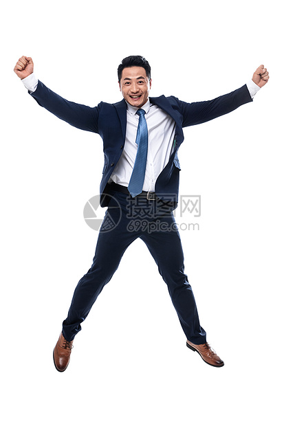 衬衫领带兴奋张开手臂欢呼跳跃的商务男士图片