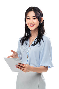 东亚成就移动办公拿平板电脑的商务女士图片
