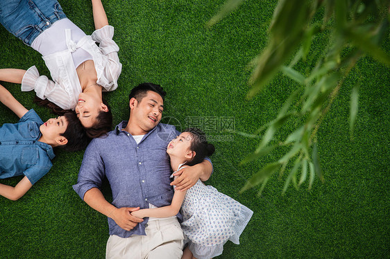一家四口躺在草地上图片