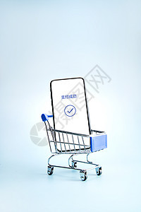 消费模型网上购物购物车和显示成功支付的手机图片