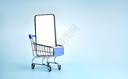 手机模型水平构图户内留白购物车和手机背景