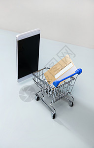 网上购物东亚智能手机购物车和手机银行卡图片