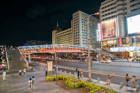 城市夜晚道路北京西单商业街背景