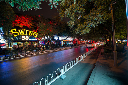酒吧海报北京商业街夜景背景