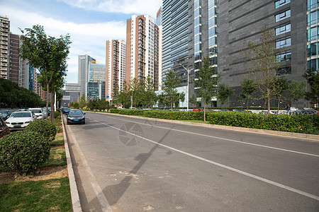 现代汽车素材市中心街景水平构图北京城市建筑背景