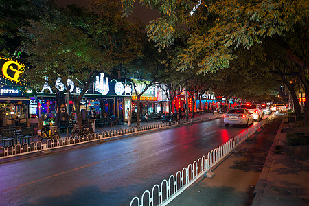 城市夜晚道路北京街道的景象和城区背景