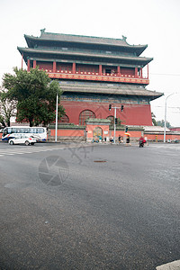 旅游目的地国内著名景点少量人群北京钟鼓楼城楼图片