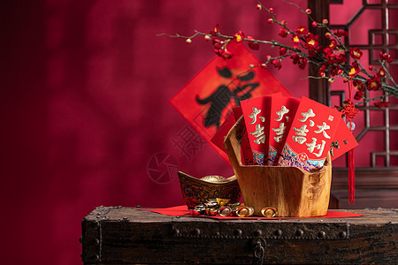 汉字影棚拍摄红包和金元宝图片