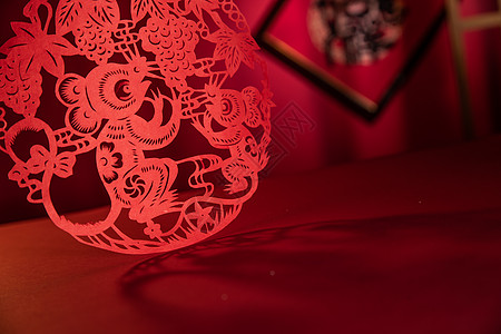 红色礼物鼠年传统文化彩色图片剪纸背景