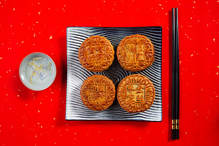 筷子png中秋节月饼创意摆拍背景