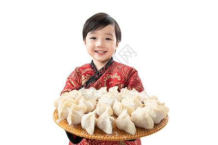 乐趣人元素小男孩过年包饺子图片