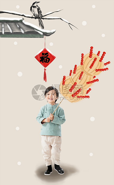 计算机制图绘画传统小男孩举着冰糖葫芦图片