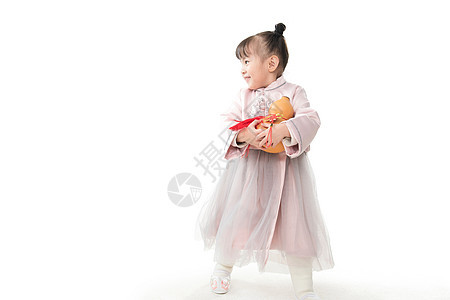 东方人庆祝东亚可爱的小女孩拿着葫芦图片