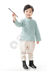 毛笔元素书法童年传统文化可爱的小男孩用毛笔写字背景