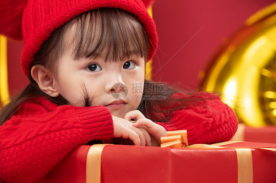 文化元素水平构图可爱的小女孩过新年图片