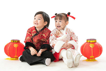 无忧无虑东方人元宵节两个小朋友庆祝新年图片