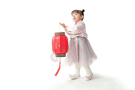 传统文化童年亚洲可爱的小女孩拿着红灯笼图片