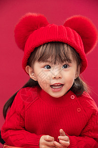 摄影文化传统庆典穿红衣戴红帽的可爱小女孩图片