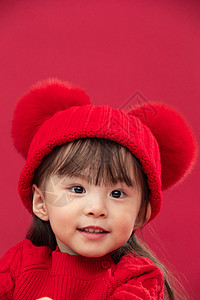 玩耍无忧无虑摄影穿红衣戴红帽的可爱小女孩图片