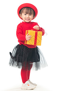 传统媒体文化传统文化礼品可爱的小女孩拿着新年礼物背景